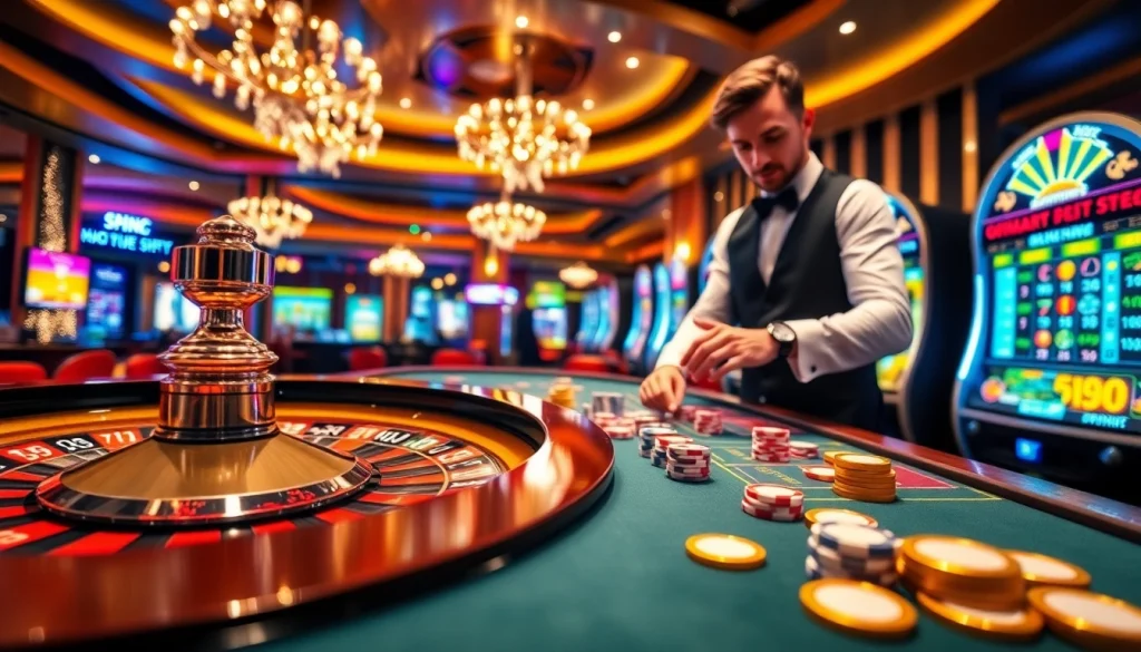 The vibrant casino scene at https://nk88s.net/ showcasing roulette and slot machines for an immersive gambling experience.