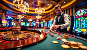 The vibrant casino scene at https://nk88s.net/ showcasing roulette and slot machines for an immersive gambling experience.