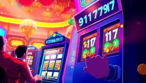 Exciting slot machine scene featuring WONPLAY917, vibrant colors, and joyful players in Indonesia.