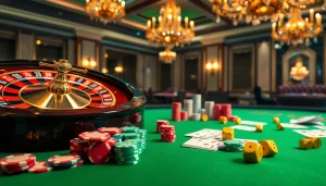 Experience thrilling gameplay with fun79, showcasing vibrant poker chips and a sparkling roulette wheel.